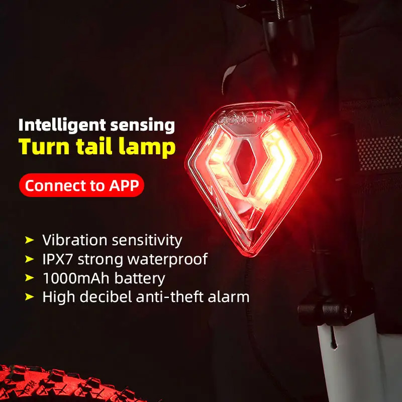 Rear Bike Tail Light Usb Rechargeable Red IPX7 Waterproof Remote Control Smart Led Light Turn Signal Bike
