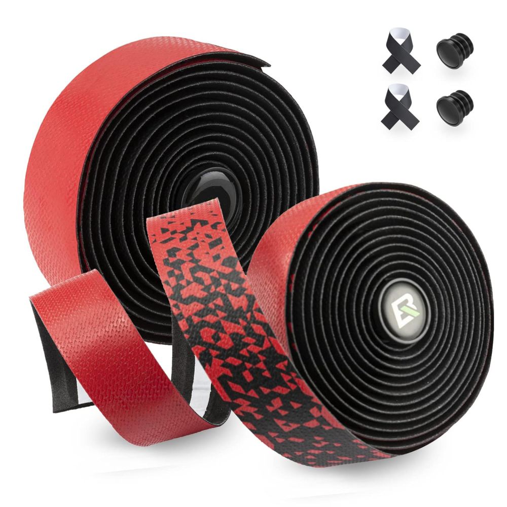 Road Bicycle Bar Tapes 2 Roll PU Leather Surface EVA Foam Cycling Handle Bar Wraps with End Plugs