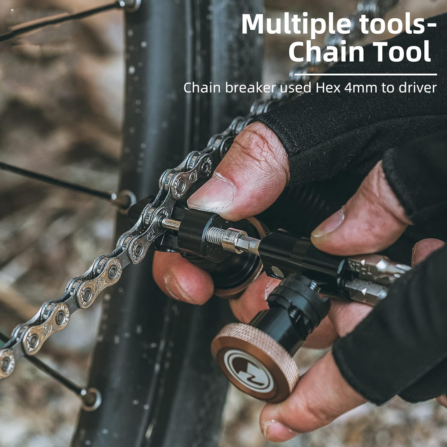 Handlebar End Plugs Bike Multi-tool Repair Tool Set, Includes Chain Tool Pocket Tool Kit for Road/Mountain Bikes - bike grips - 3