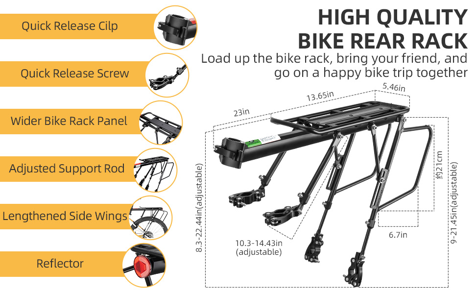 Rear Bike Rack - 55 LBS Load Full Quick Release Aluminum Alloy Bike Cargo Racks ebike bike - Bike Rack - 2