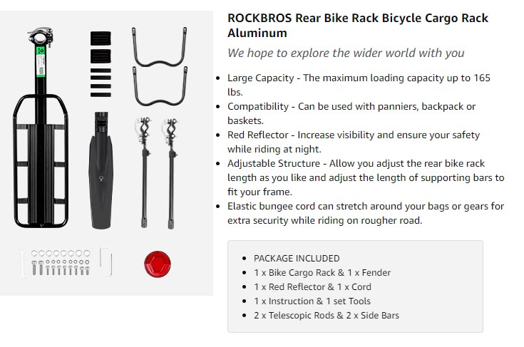 Bicycle Cargo Rack Rear Bike Rack for Back of Bike Carrier Rack with Fender - Bike Rack - 2