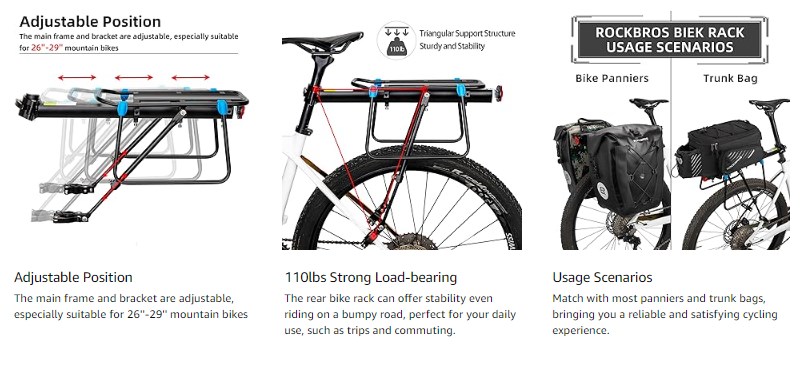 Bike Cargo Rack, Bike Rack for Back of Bike, Aluminum Alloy Mountain Bike Rear Rack - Bike Rack - 4