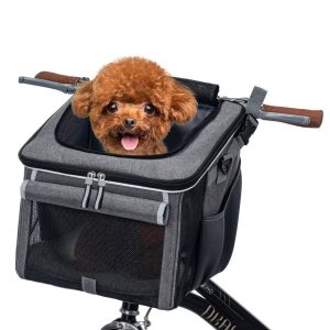 Dog Bike Basket, Soft-Sided Dog Bike Carrier with 4 Mesh Windows for Small Dog Cat Puppies
