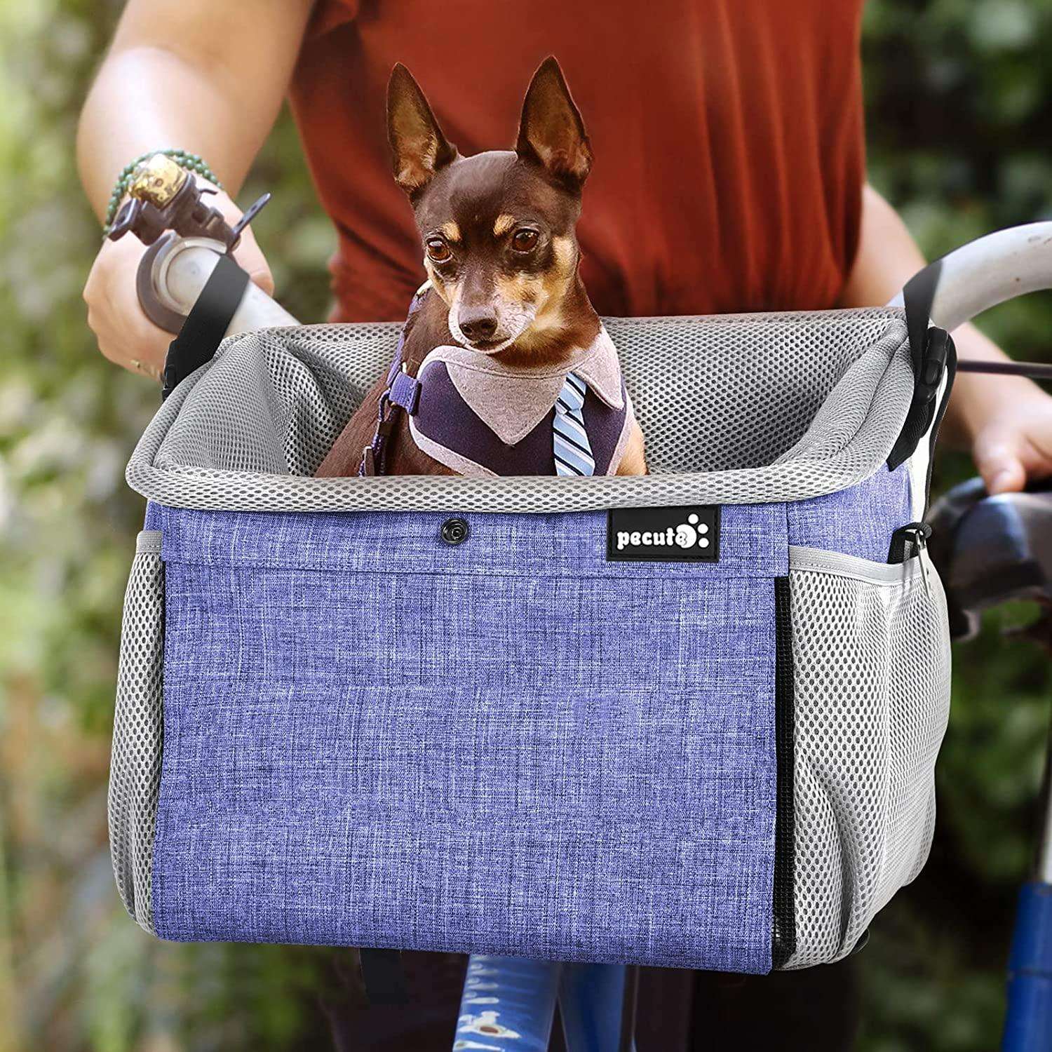 Dog Bike Basket Pet Carrier Bicycle, Car Seat Pet Booster Seat with 2 Big Side Pockets, Portable Breathable Pet Carrier Travel - Bicycle bag - 1