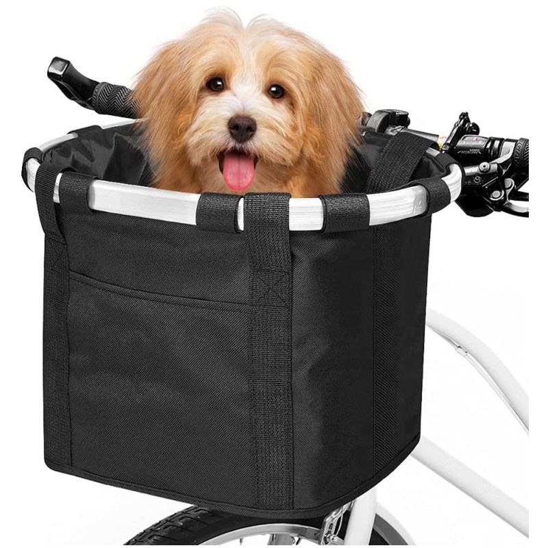 Bike Basket, Folding Small Pet Cat Dog Carrier Front Removable Bicycle Handlebar Basket Detachable Cycling Bag
