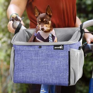 Dog Bike Basket Pet Carrier Bicycle, Car Seat Pet Booster Seat with 2 Big Side Pockets, Portable Breathable Pet Carrier Travel