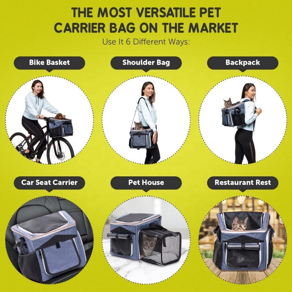 Foldable Dog Bike Basket - Expandable 6 in 1 Soft Pet Carrier Backpack Dog Carrier Shoulder Bag Car Seat Carrier - Bicycle bag - 3