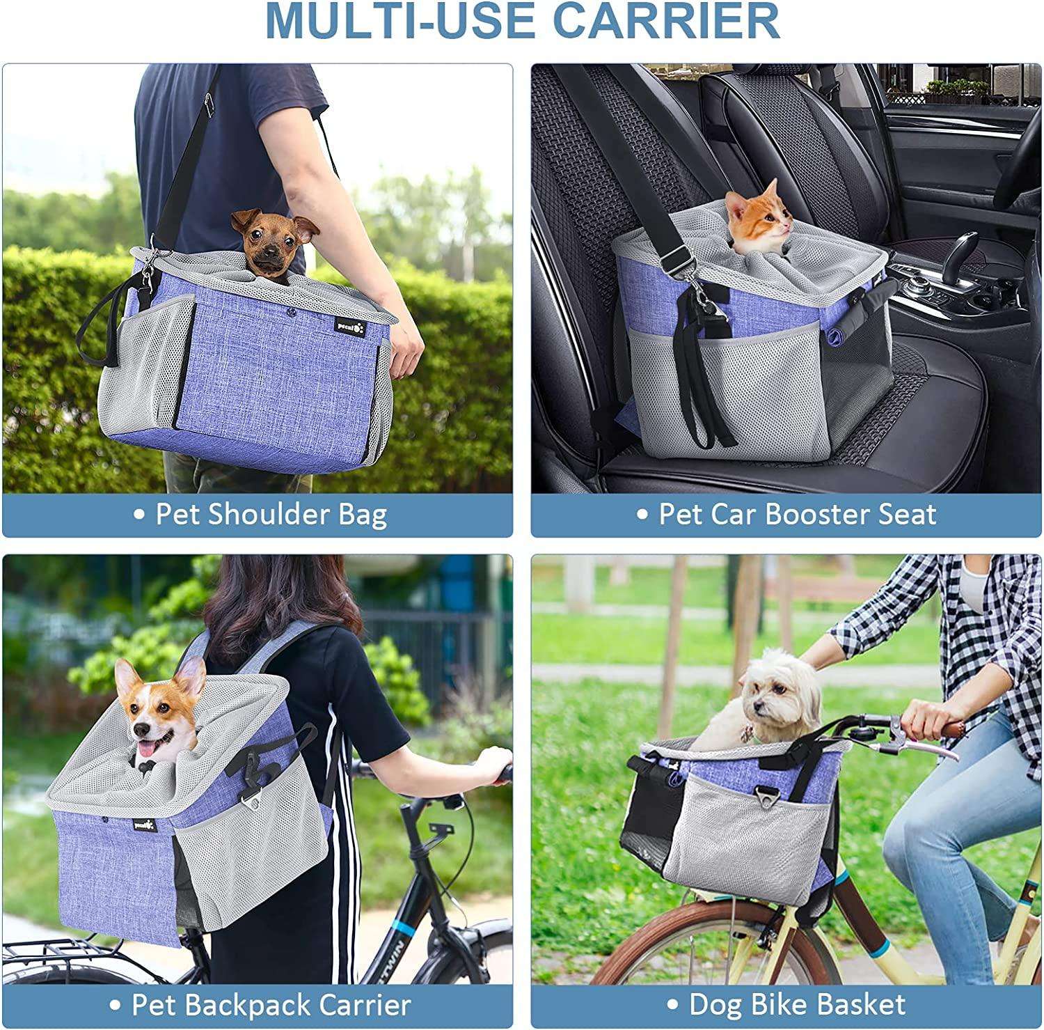 Dog Bike Basket Pet Carrier Bicycle, Car Seat Pet Booster Seat with Portable Breathable Pet Carrier Travel - Bicycle bag - 3