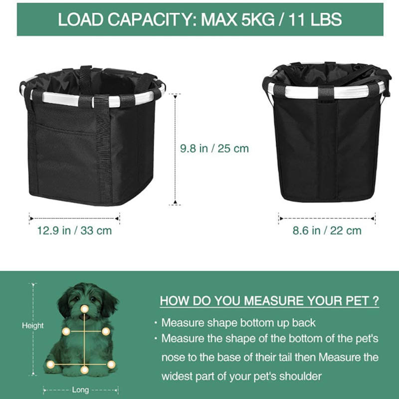 Bike Basket, Folding Small Pet Cat Dog Carrier Front Removable Bicycle Handlebar Basket Detachable Cycling Bag - Bicycle bag - 6