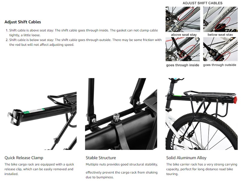 Quick Release Bike Rack for Back of Bike Bike Luggage Cargo Rack Mountain Bike Rack Most 165lbs Capacity - Bike Rack - 2
