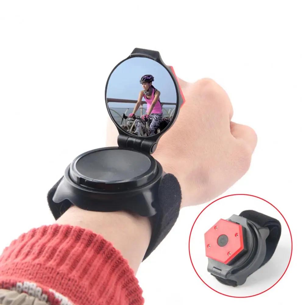 Wrist Compact Adjustable Cycling With Warning Light for Riding Bicycle Bike Rear Mirror - bicycle rearview mirror - 1